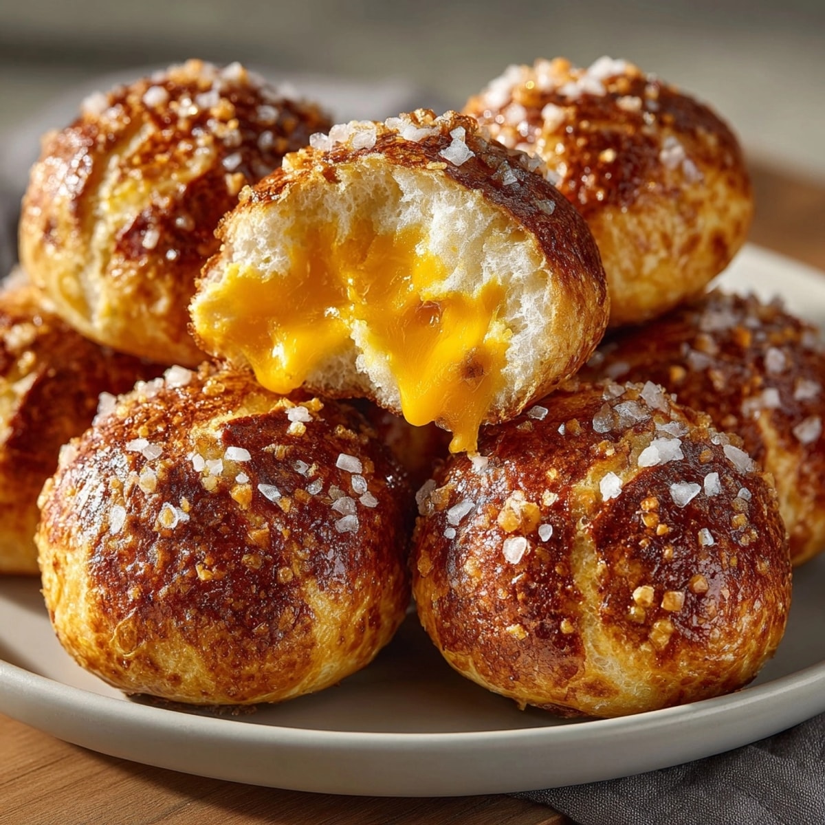 Cheddar jalapeño pretzel bites glistening with melted cheese, perfect for game day snacks.