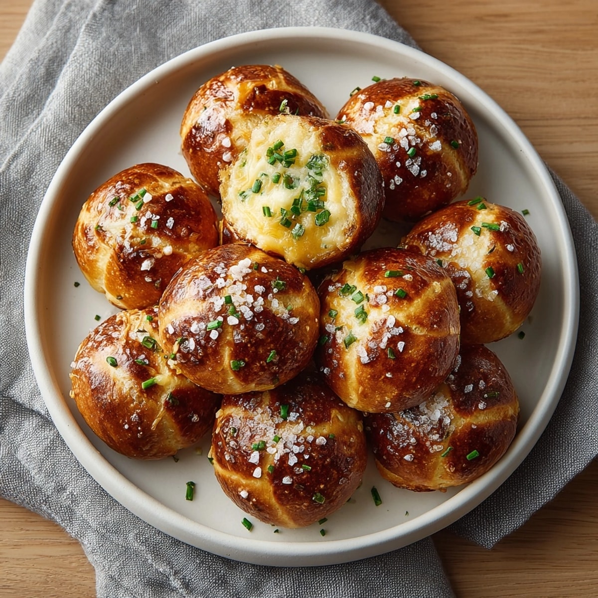 Golden cheddar jalape&ntilde;o pretzel bites stacked in a basket, ideal for party appetizers or sharing.