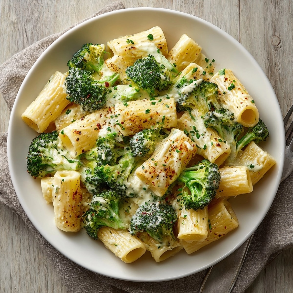 Hearty Broccoli White Bean Alfredo Vegan meal in a bowl, served warm for a comforting dinner.