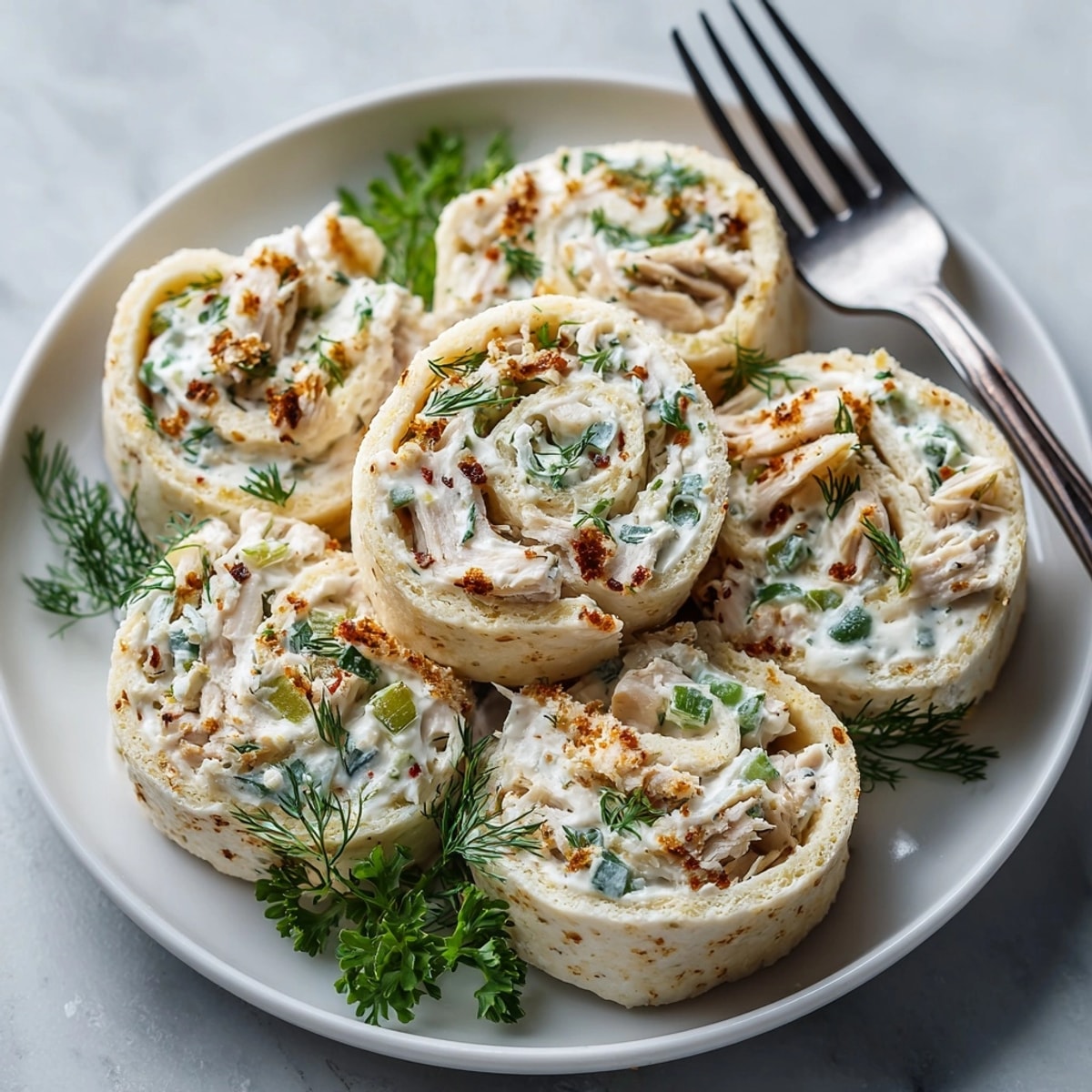 Freshly sliced Dill Pickle Ranch Chicken Pinwheels showcasing the creamy ranch and pickle-filled chicken snack.