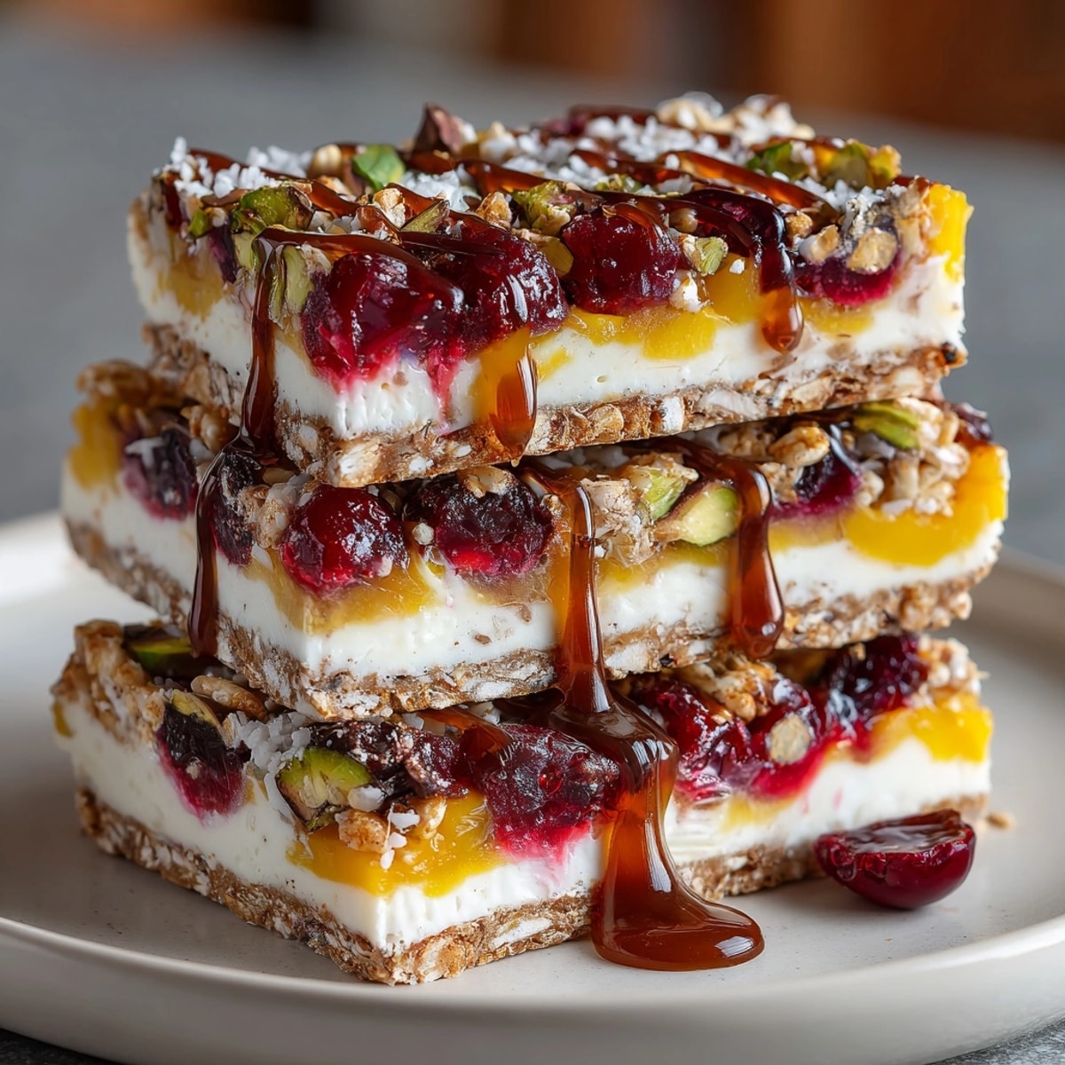 Cherry-Coded Sunrise Yogurt Bark is a frozen treat bursting with fresh cherries and cocoa crisp bites.