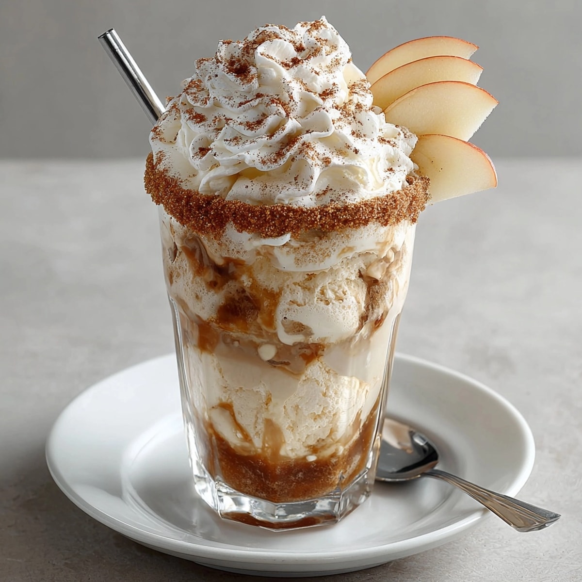 Enjoy the bubbly texture of a Cream Soda Spiced Apple Pie Float, a sweet, spiced dessert drink in tall glasses.