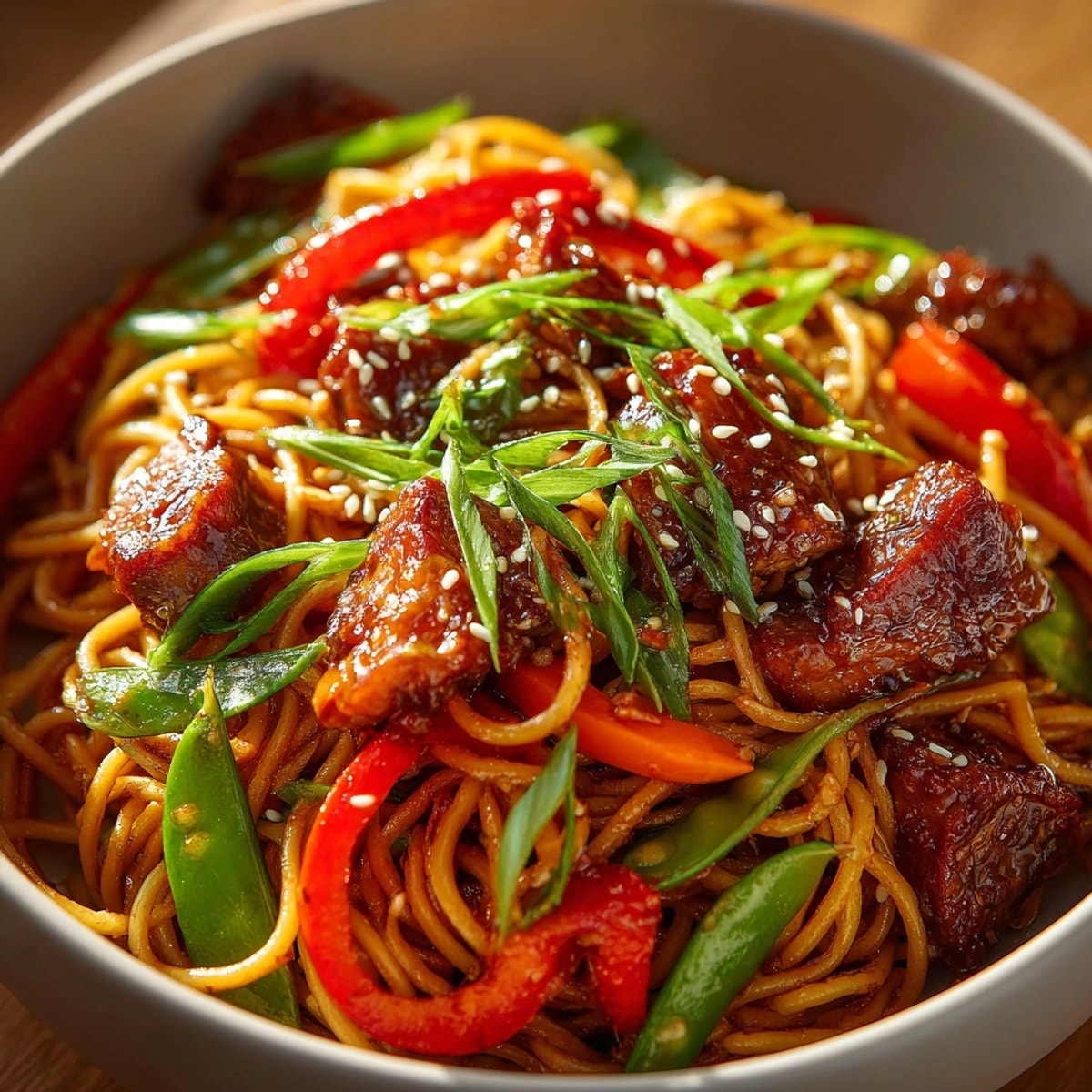 Tender chicken and pasta coated in a savory miso maple sauce, creating delicious Miso Maple Chicken Pasta Bowls.