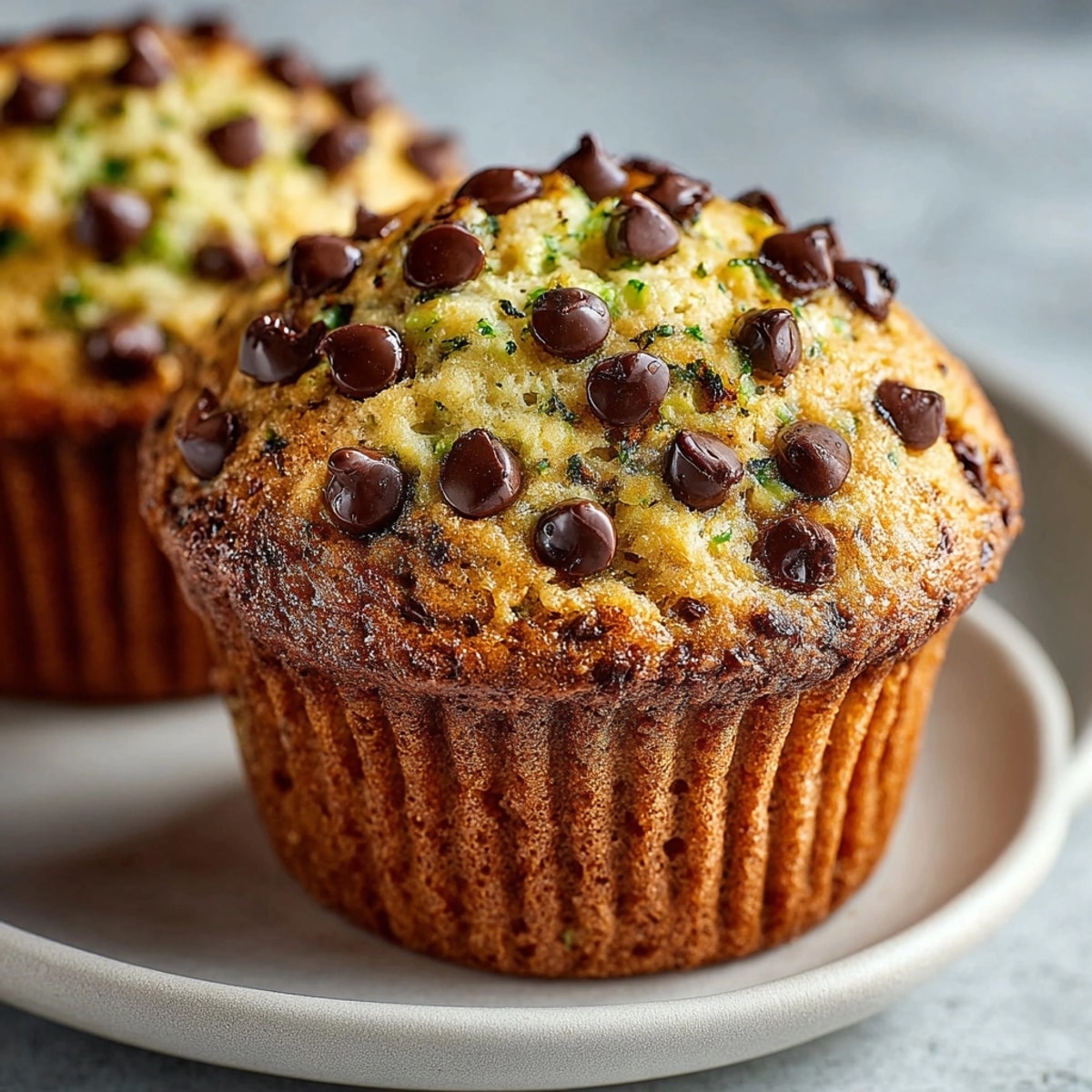 Freshly baked avocado chocolate chip muffins arranged in a basket, perfect for a healthy snack.