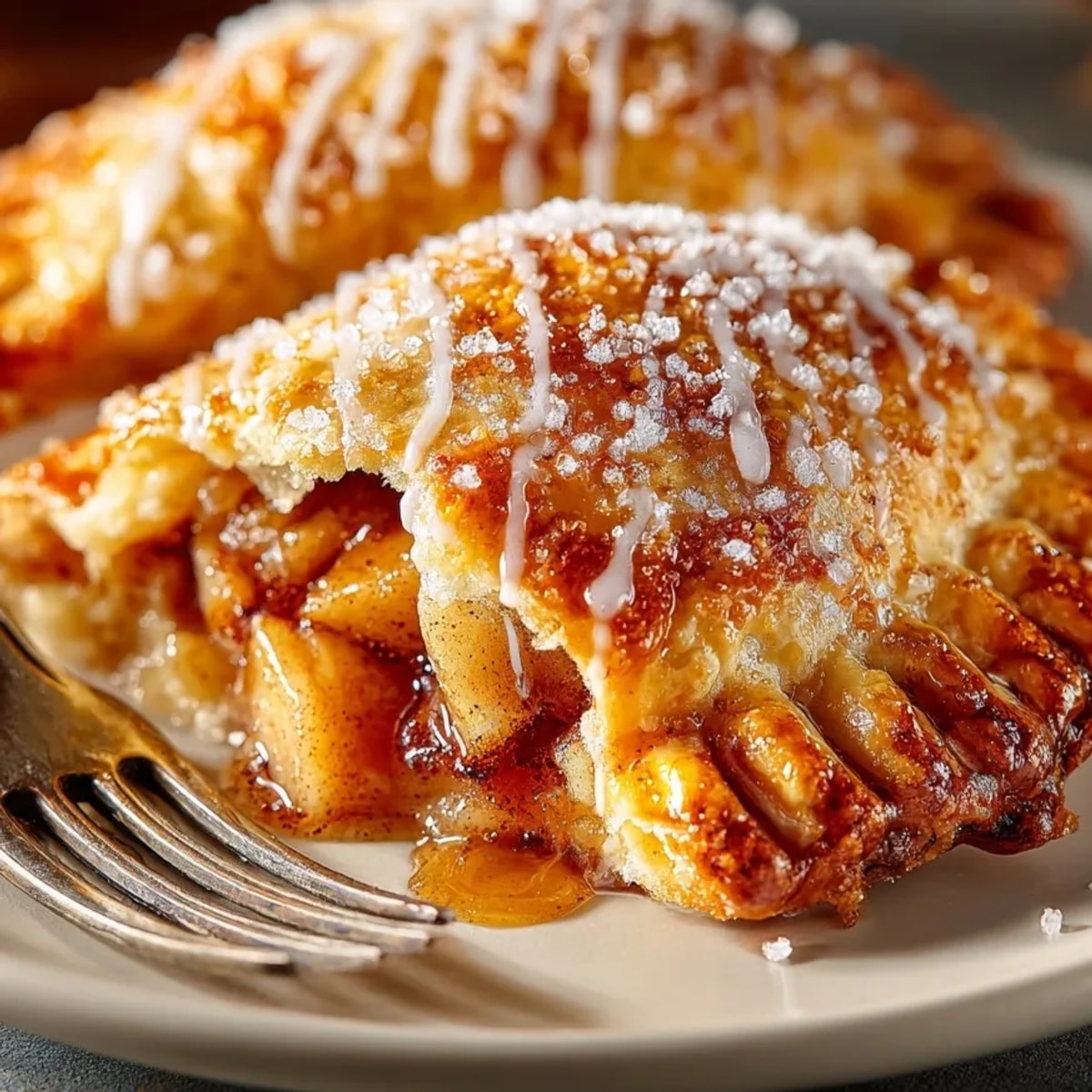 Air Fryer Apple Hand Pies with flaky golden crusts and warm, spiced apple filling inside.