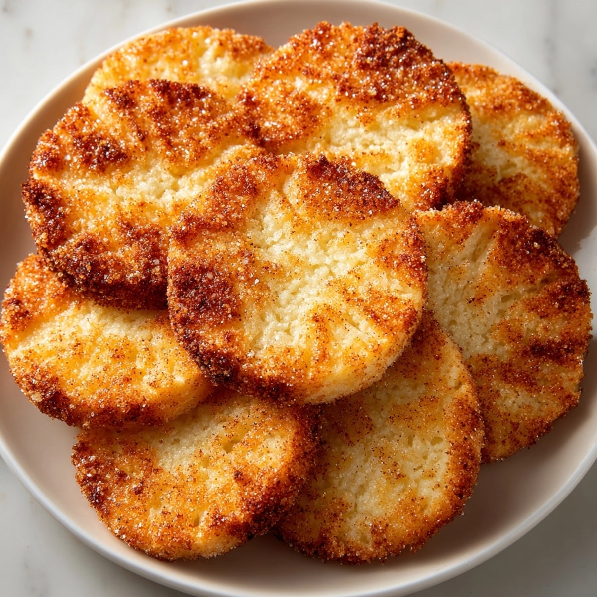 Freshly baked Cinnamon Sugar Pie Crust Cookies cooling on parchment, crisp edges and a sweet aroma.