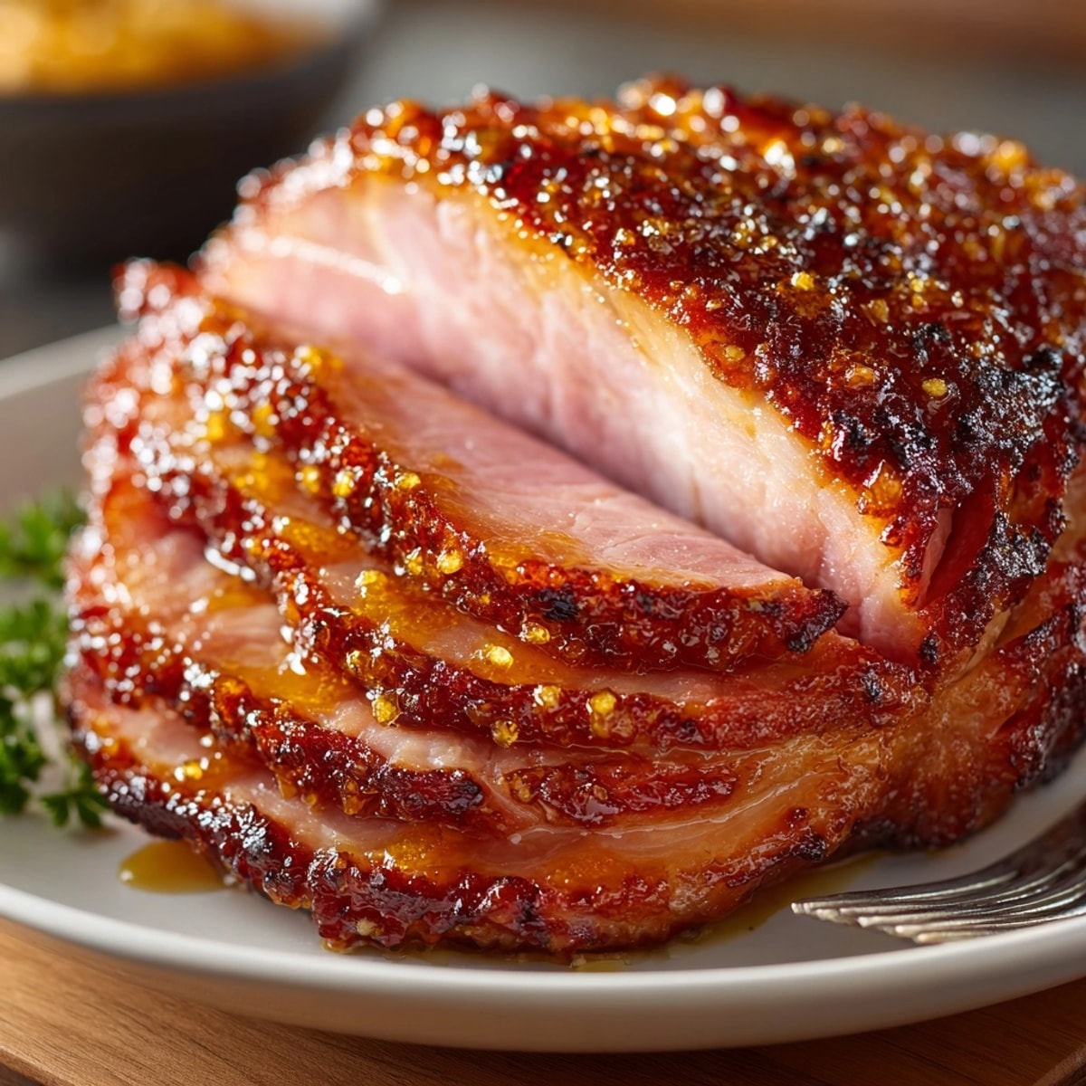 Juicy Copycat Honey-Baked Ham simmering in a slow cooker, infused with sweet, spiced glaze.