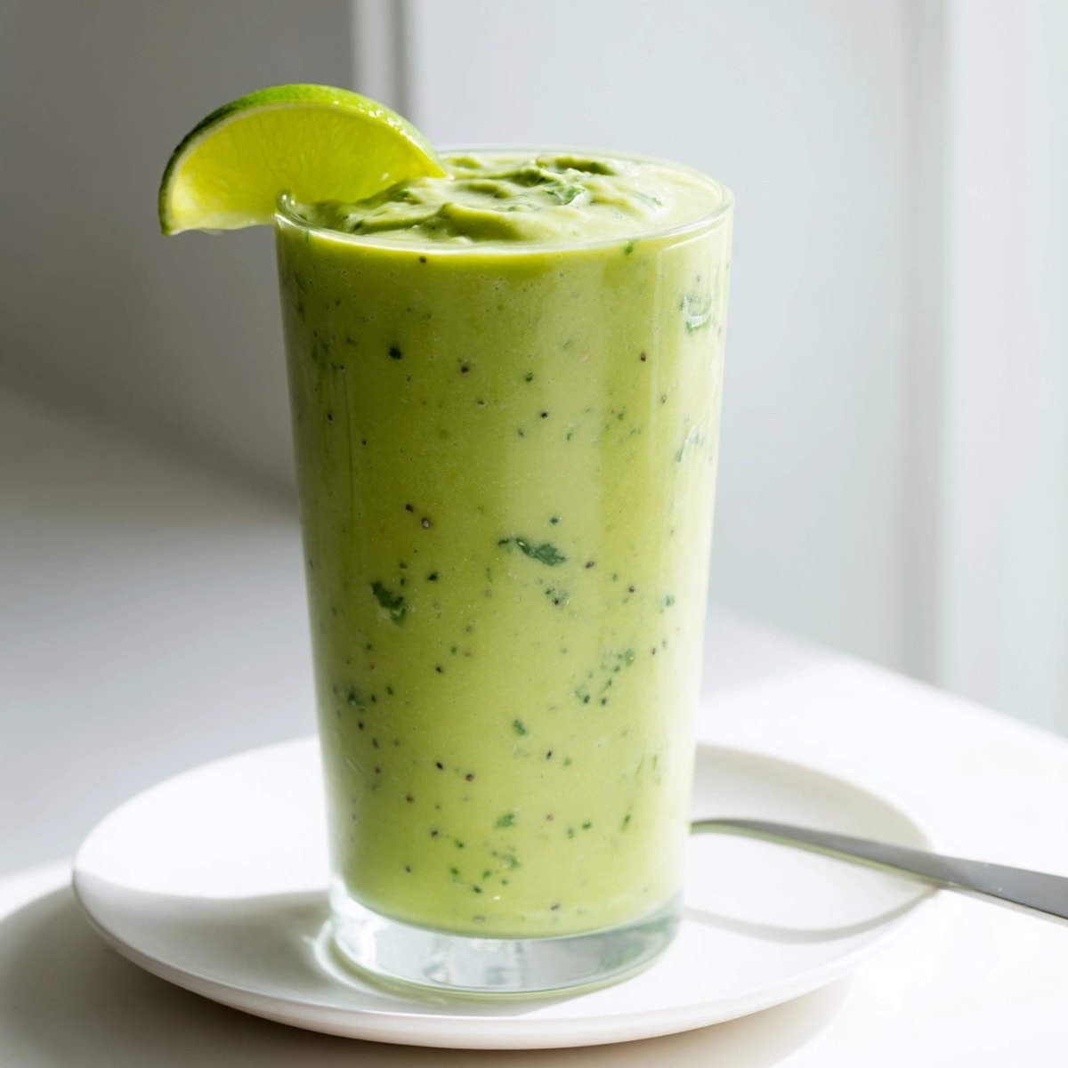 Easy Green Smoothie ready to drink, showcasing a quick, healthy, vegan breakfast option.