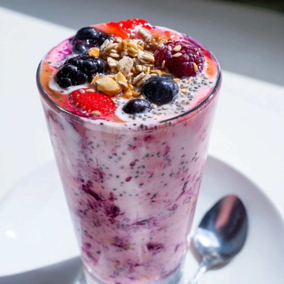 Frozen Very Berry Smoothie, bursting with summer flavors, blended into a luscious drink.