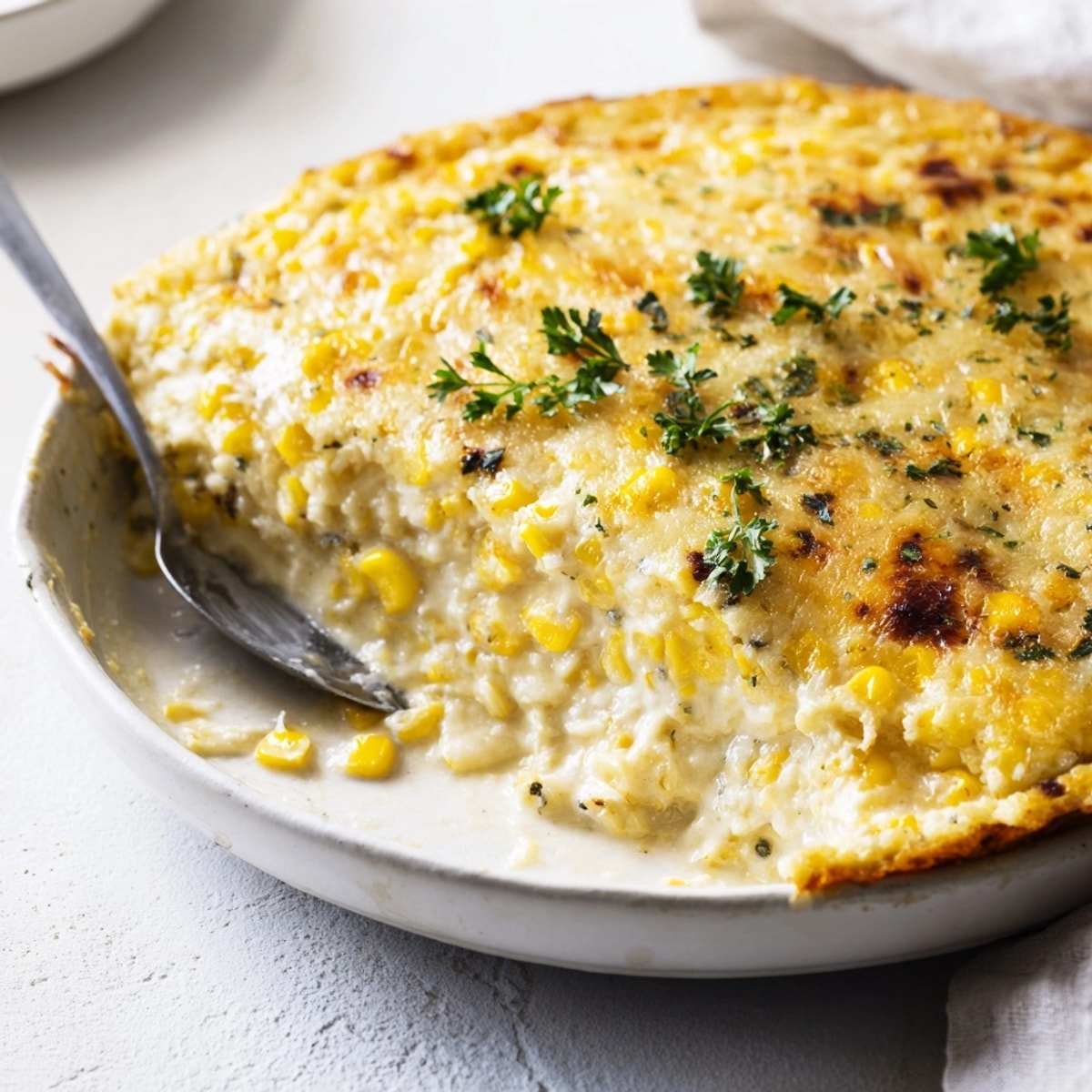 Savory Garlic Parmesan Sweet Corn Bake—bake until golden, a delightful side dish.
