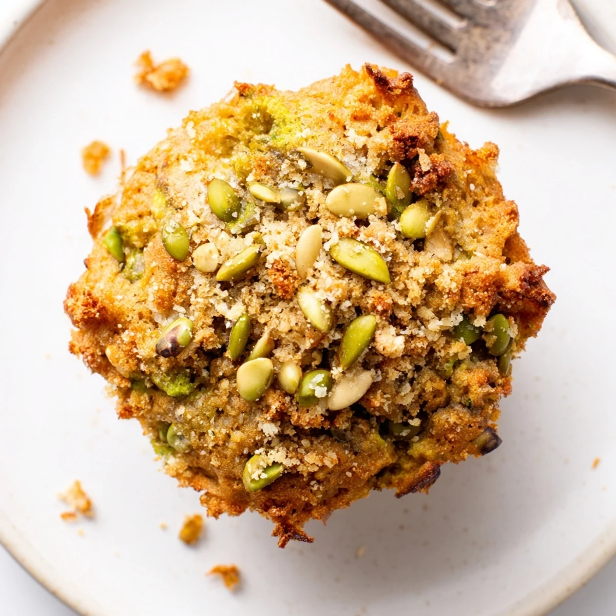 Moist crispy edamame pumpkin muffins topped with a crunchy seed crust.  