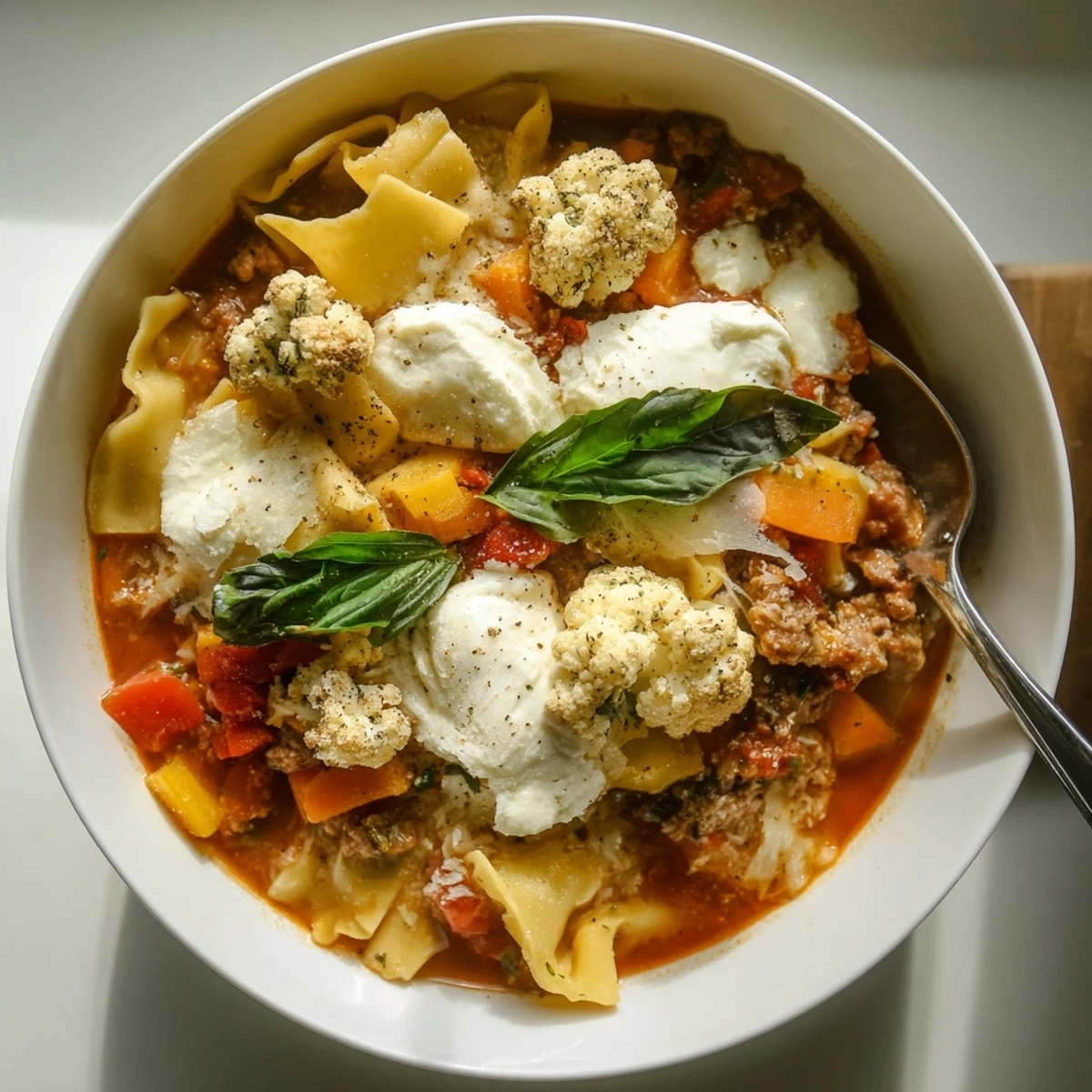 Lasagne Soup Cheesy Cauliflower Croutons