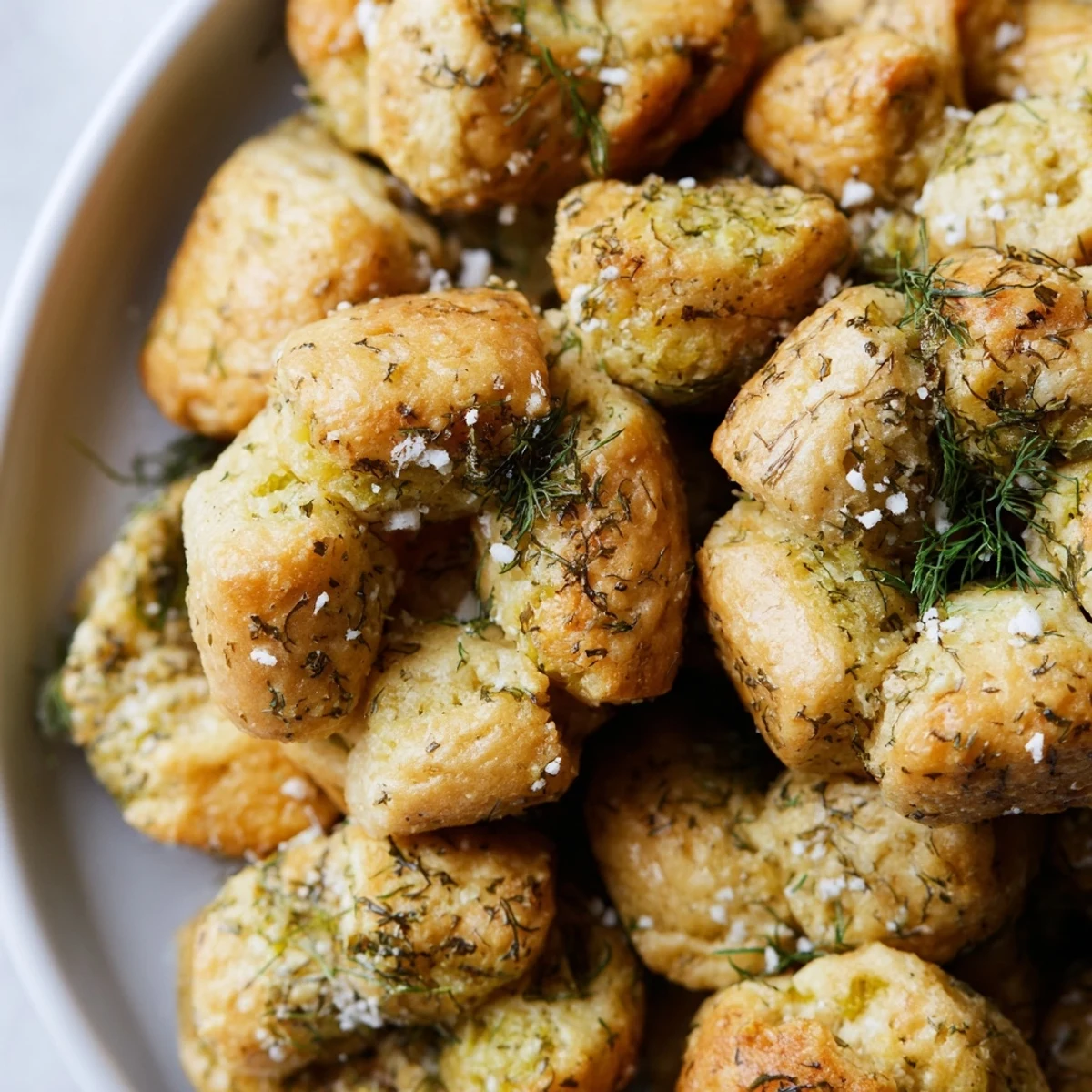 Savory Pickle Ranch Monkey Bread Donuts drizzled with melted butter and Parmesan.  
