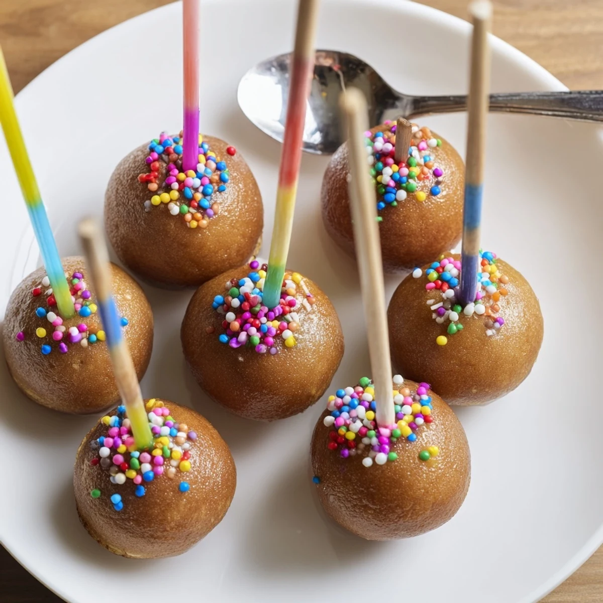 Colorful Silly Cake Coffee Pancake Pops ready for a festive breakfast delight.  