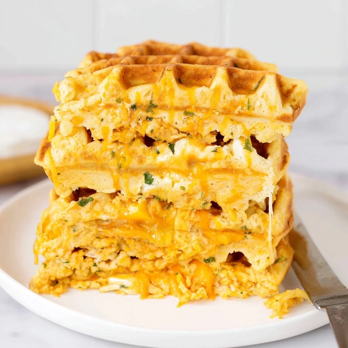 Savory Spicy Cheddar Jalapeño Waffle Loaf fresh from the oven, golden and fragrant.  