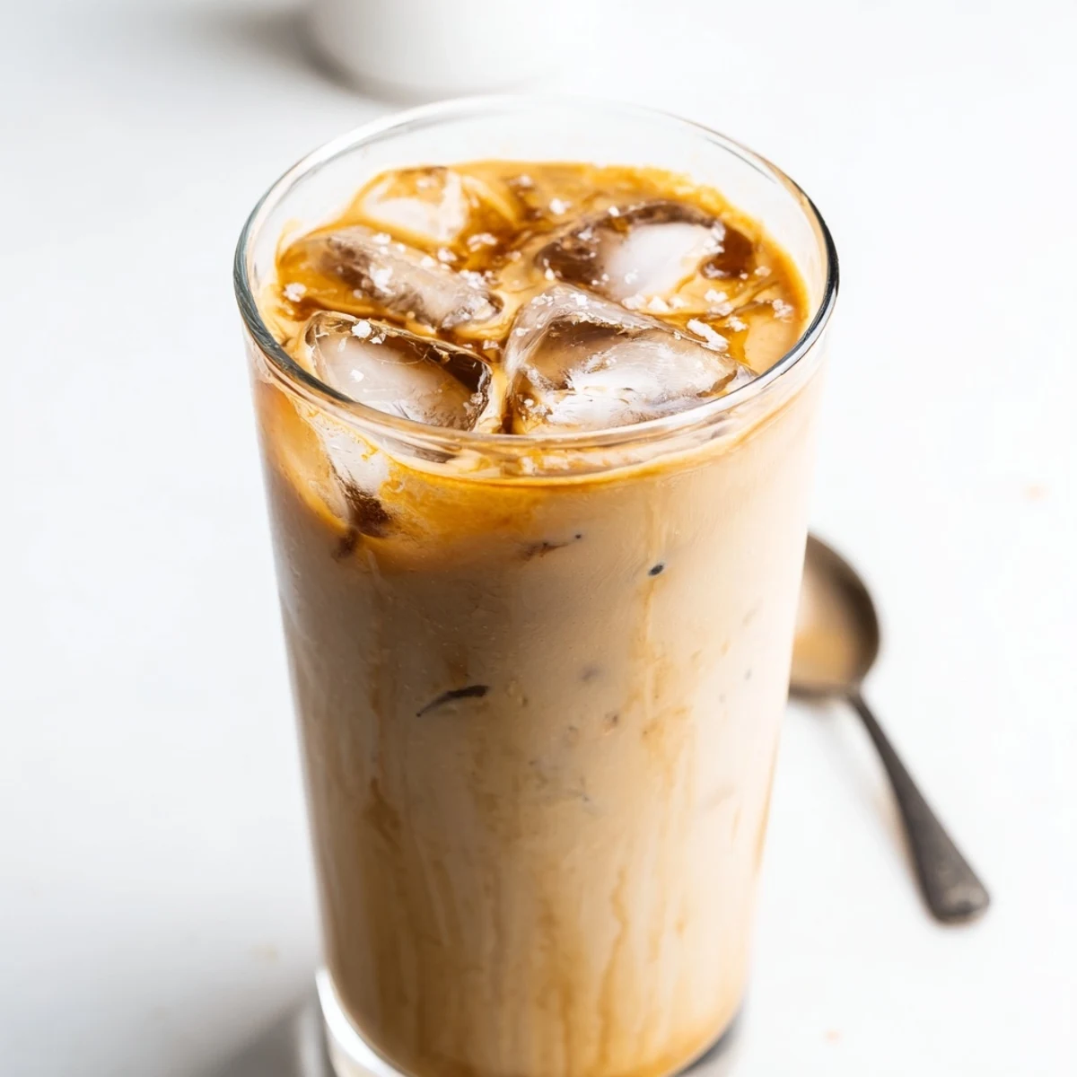 Deliciously nutty tahini iced coffee served chilled over ice for warm days.  