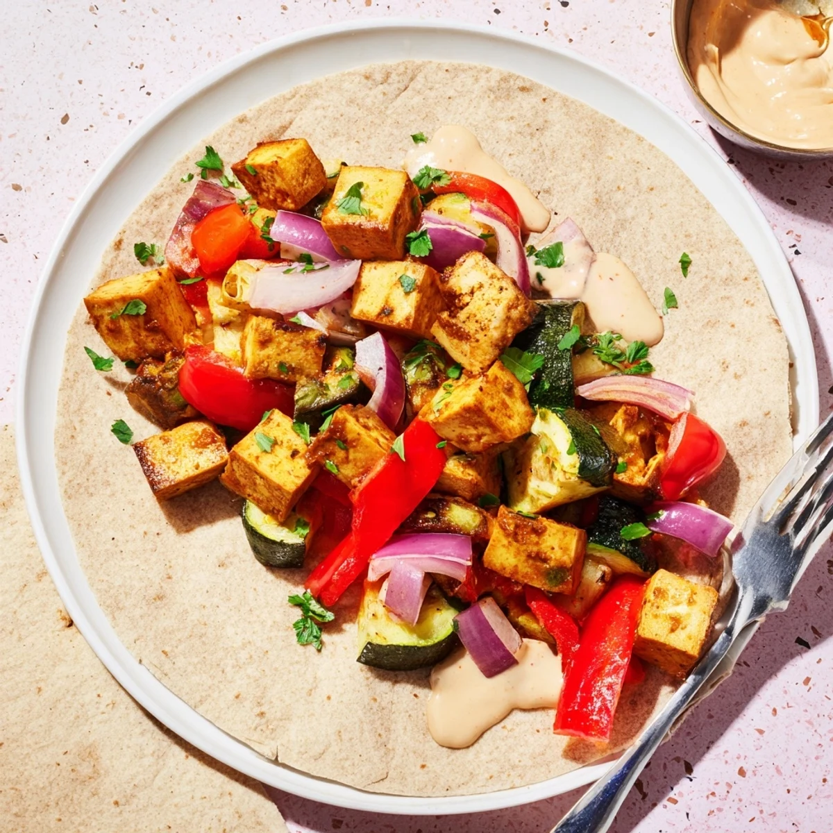 Vegan Viral Recipe Re-make with colorful roasted veggies wrapped in warm pita bread.  