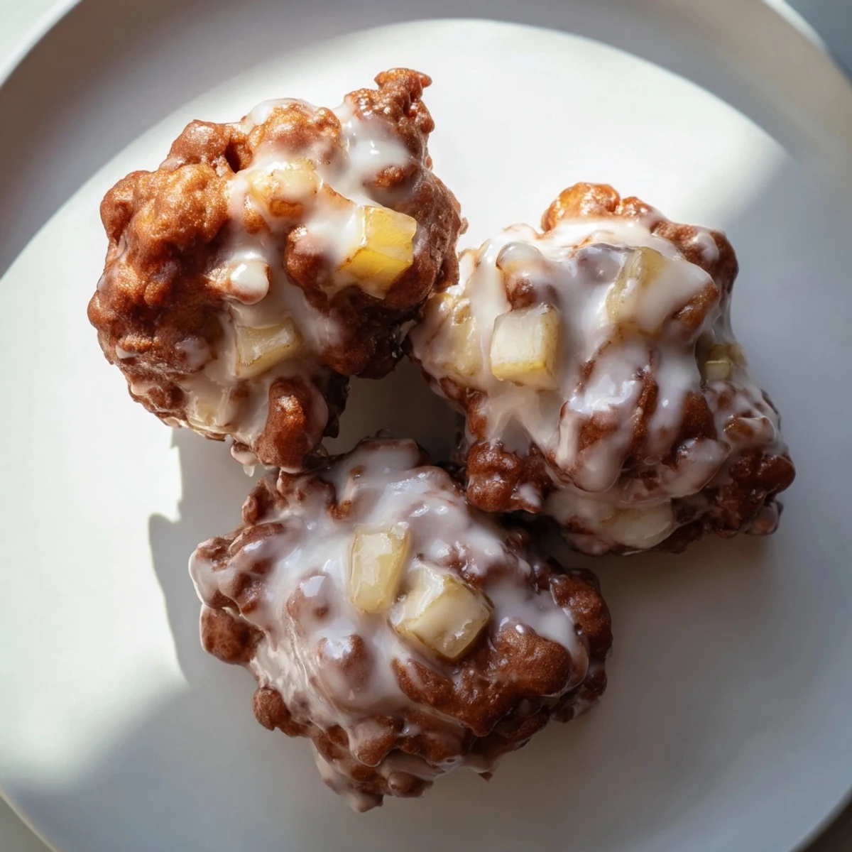 Golden-brown homemade apple fritters, fried to a perfect crisp and drizzled with sweet glaze.