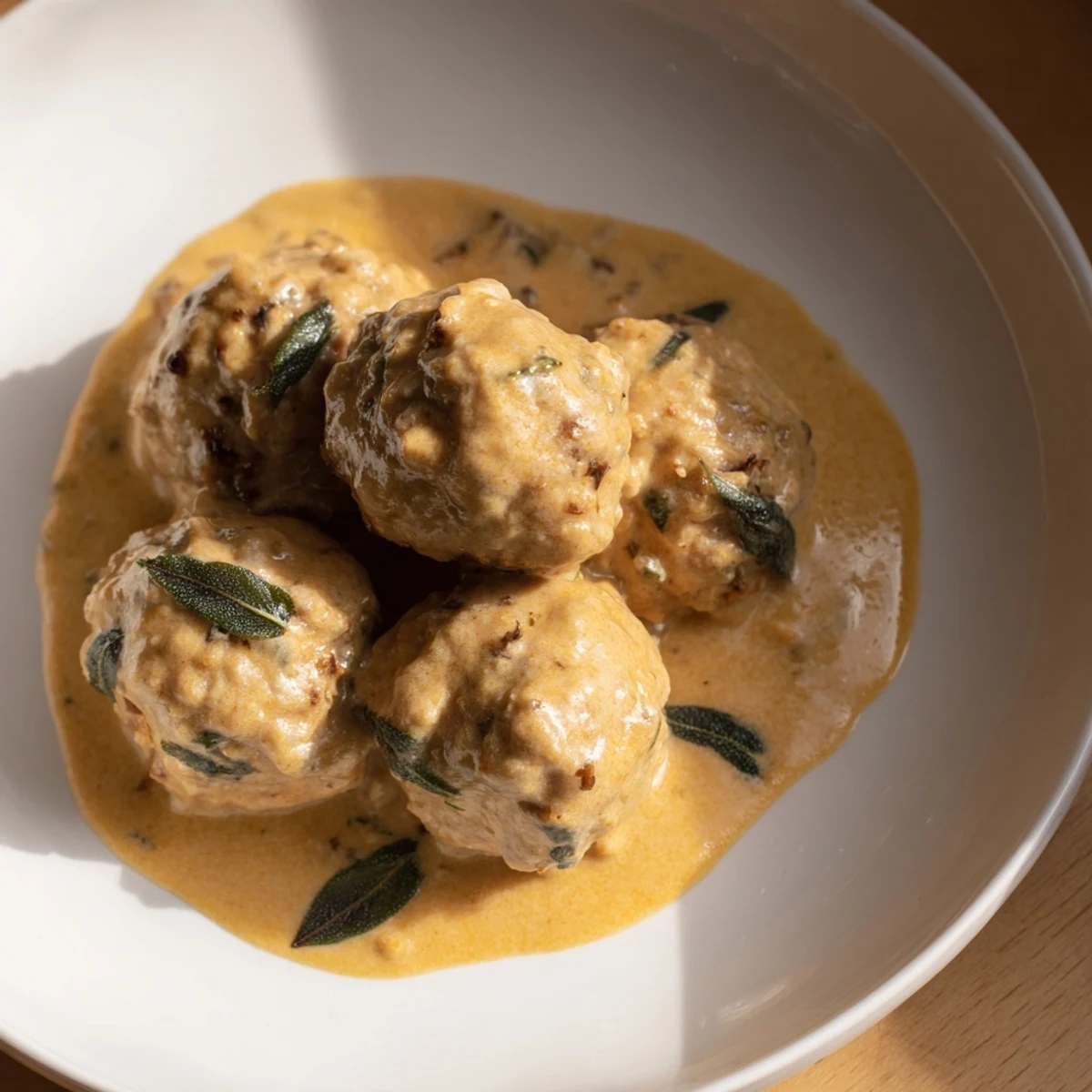 Delicious, homemade Easy Turkey Meatballs in Pumpkin Sage Sauce, perfect for a cozy autumn dinner.