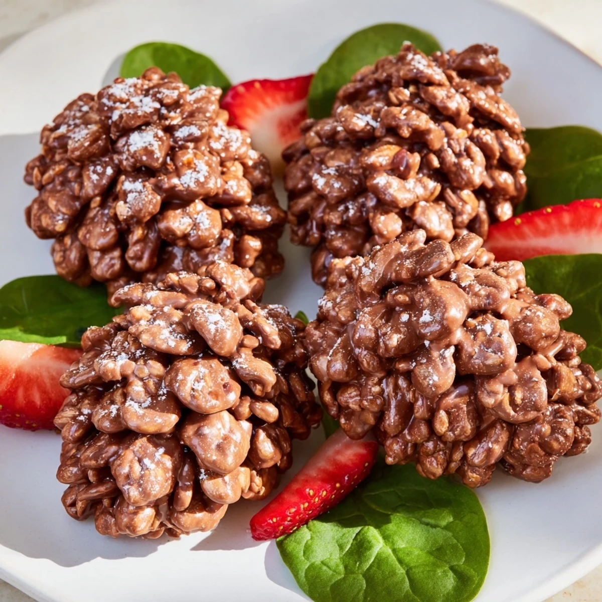 Warm milk chocolate and Coco Pops transform into delightful chocolate pinecone dessert salad with marshmallows.