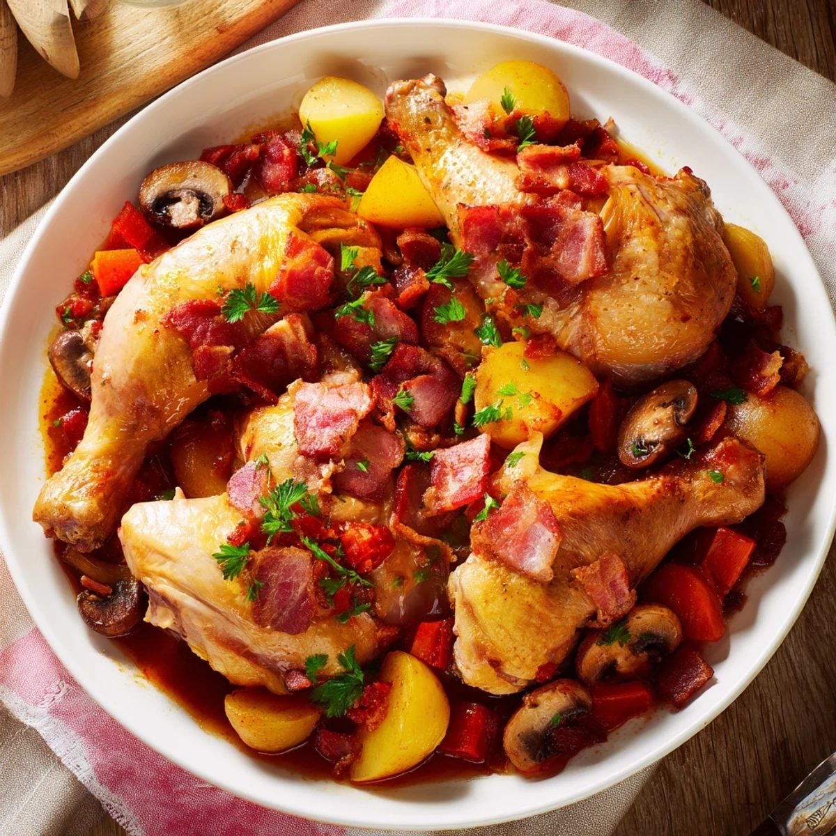 Sizzling bacon and mushrooms enhance the flavor of this comforting Instant Pot Coq au Vin.