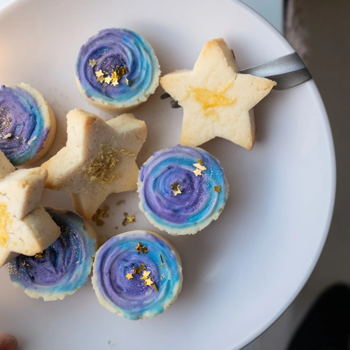 Stargazers Dessert Platter: a vibrant array of star-shaped shortbread and galaxy mousse, ready to serve.