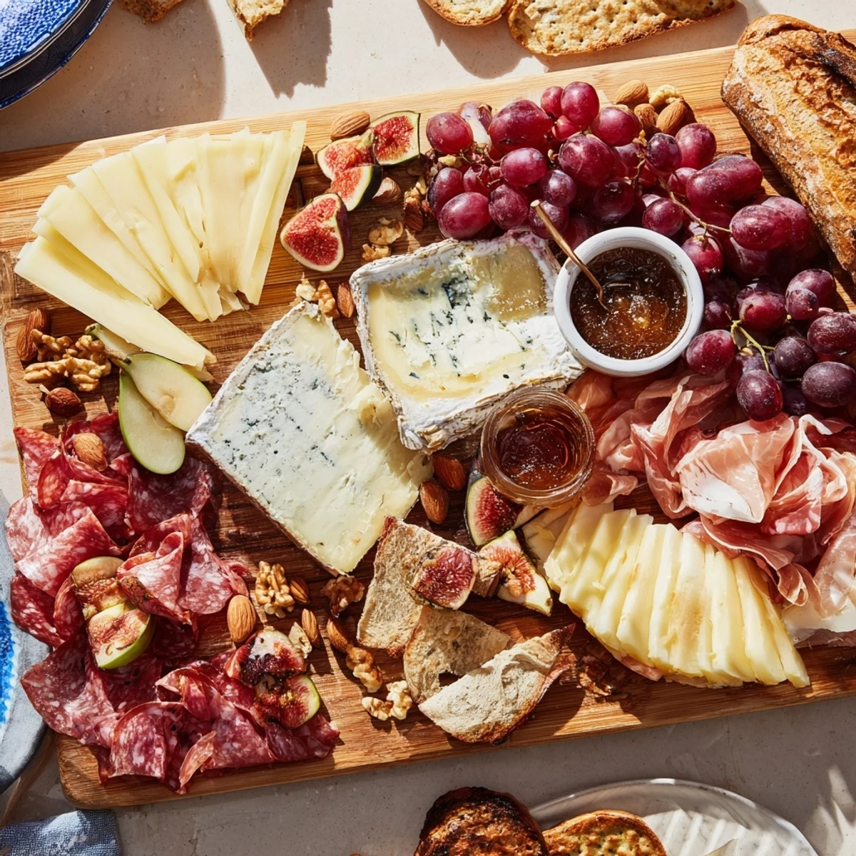A beautiful Wine Pairing Board presentation offers a delectable spread of gourmet cheeses and charcuterie.