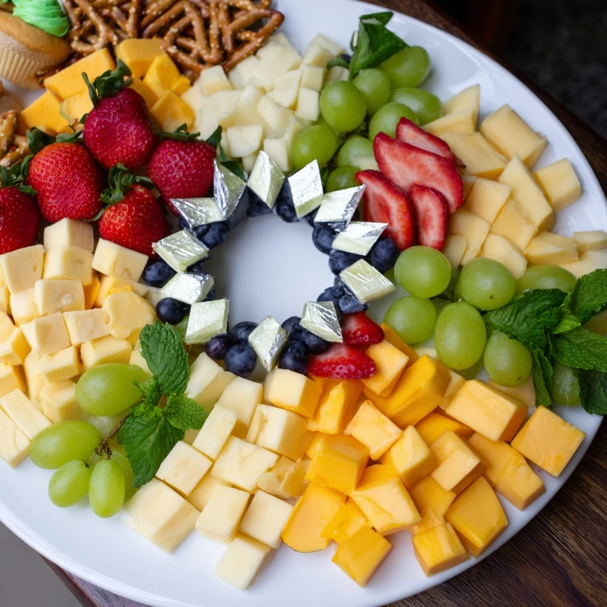 Engagement party guests enjoying a visually stunning diamond ring engagement board appetizer.