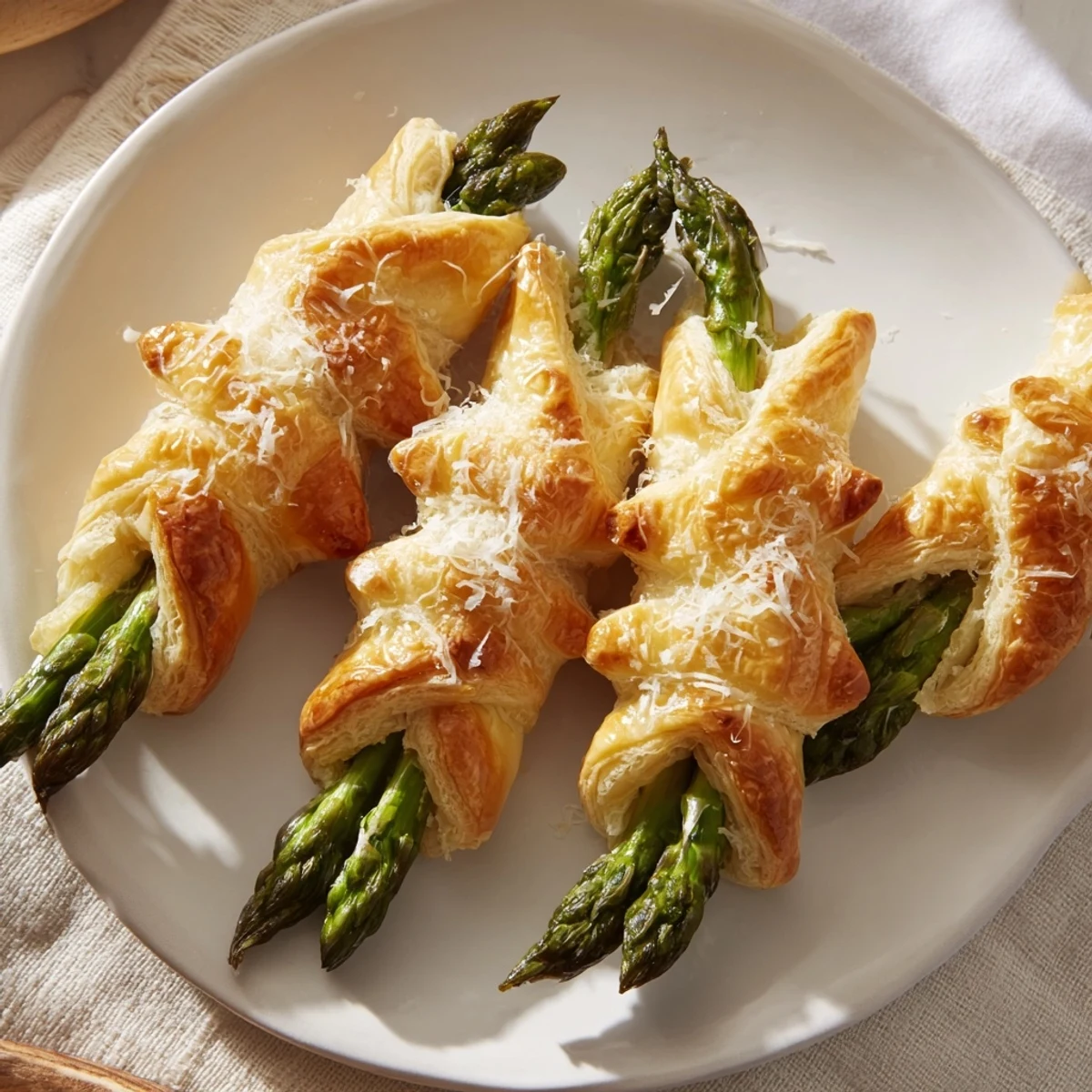 Savory Star Shaped Asparagus Bundle Wraps with a golden crust, ready to be served and enjoyed at a spring gathering.