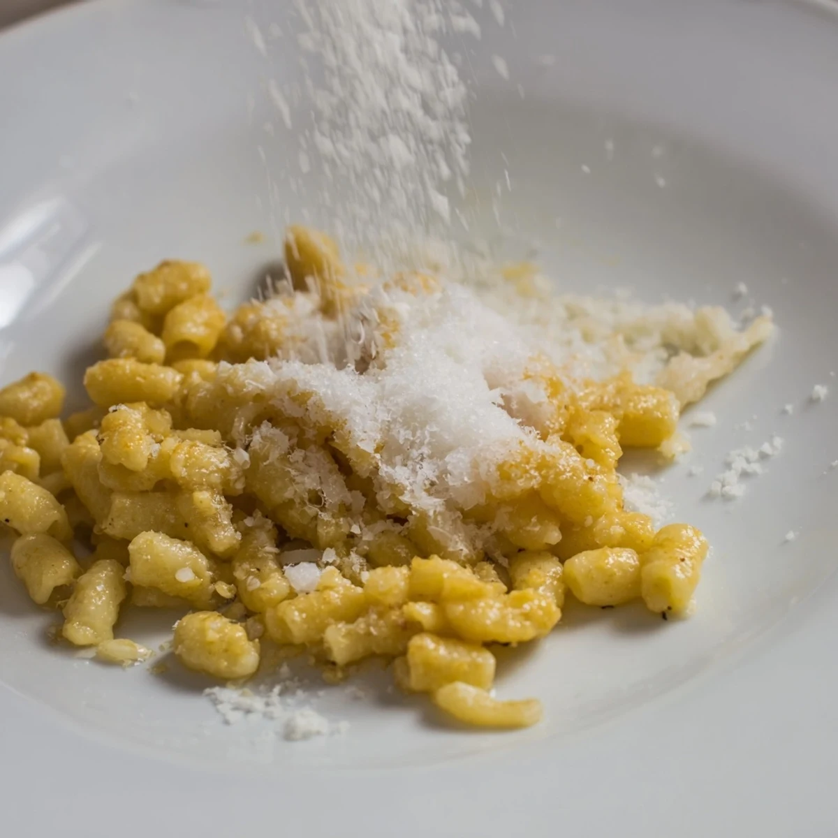 Steaming bowl of 15-Minute Garlic Parmesan Pasta, creamy and rich with melted Parmesan cheese.