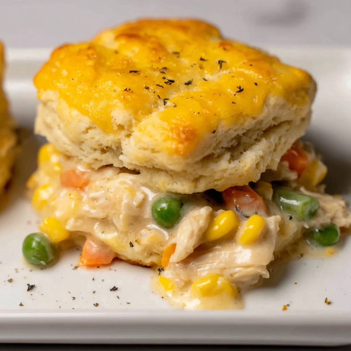 This Chicken Cobbler with Red Lobster Mix showcases a warm, inviting dish baked until the biscuits are golden brown.