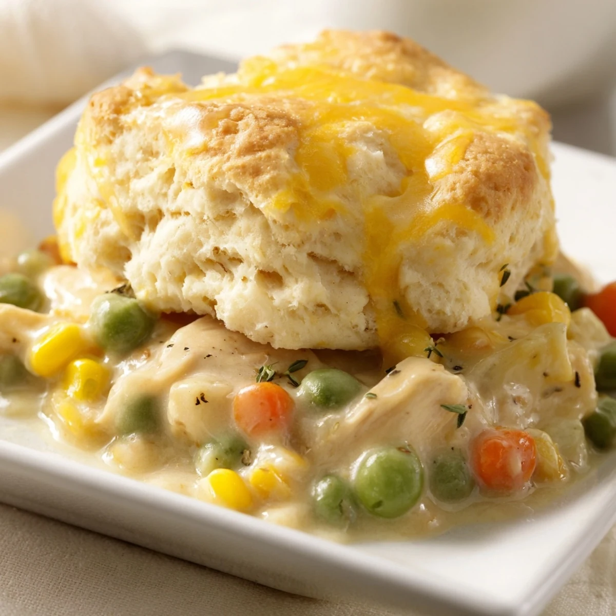 Imagine tender chicken and vegetables topped with fluffy biscuits in this comforting Chicken Cobbler with Red Lobster Mix.