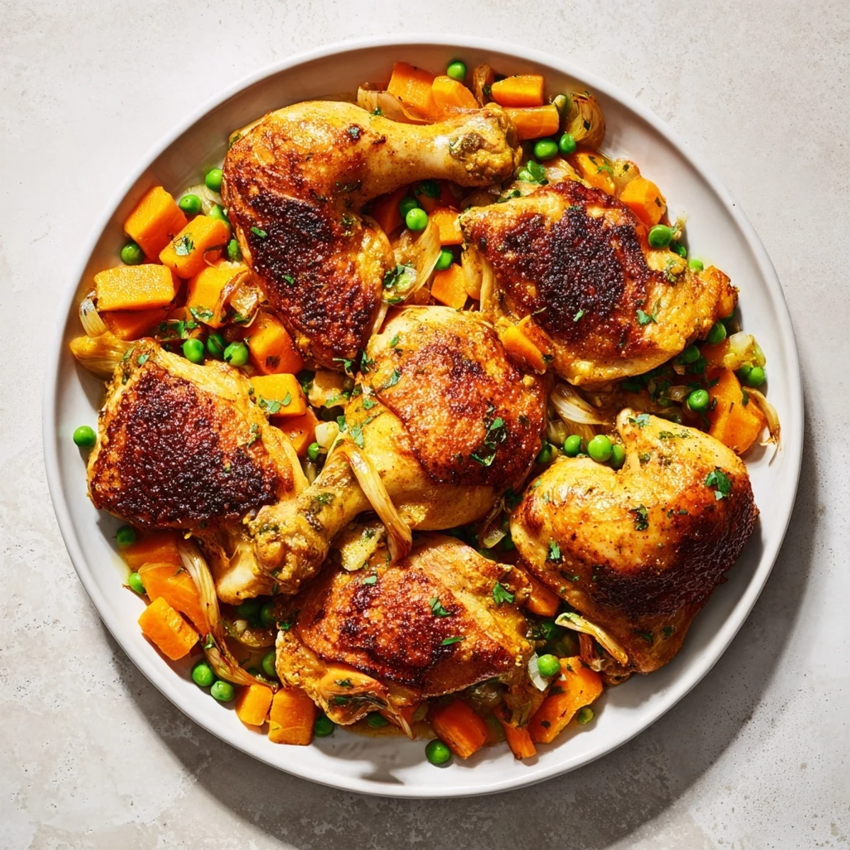 A close-up of a flavorful Georgia Pot Roast Chicken, showing juicy, fall-off-the-bone chicken thighs and savory gravy.