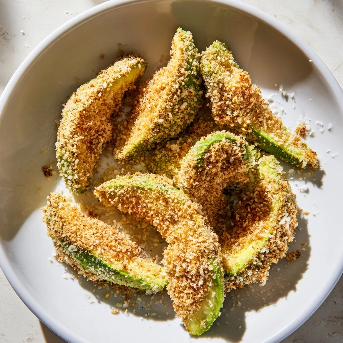 These delicious crispy baked avocado fries are ready to be dipped and enjoyed as a snack!