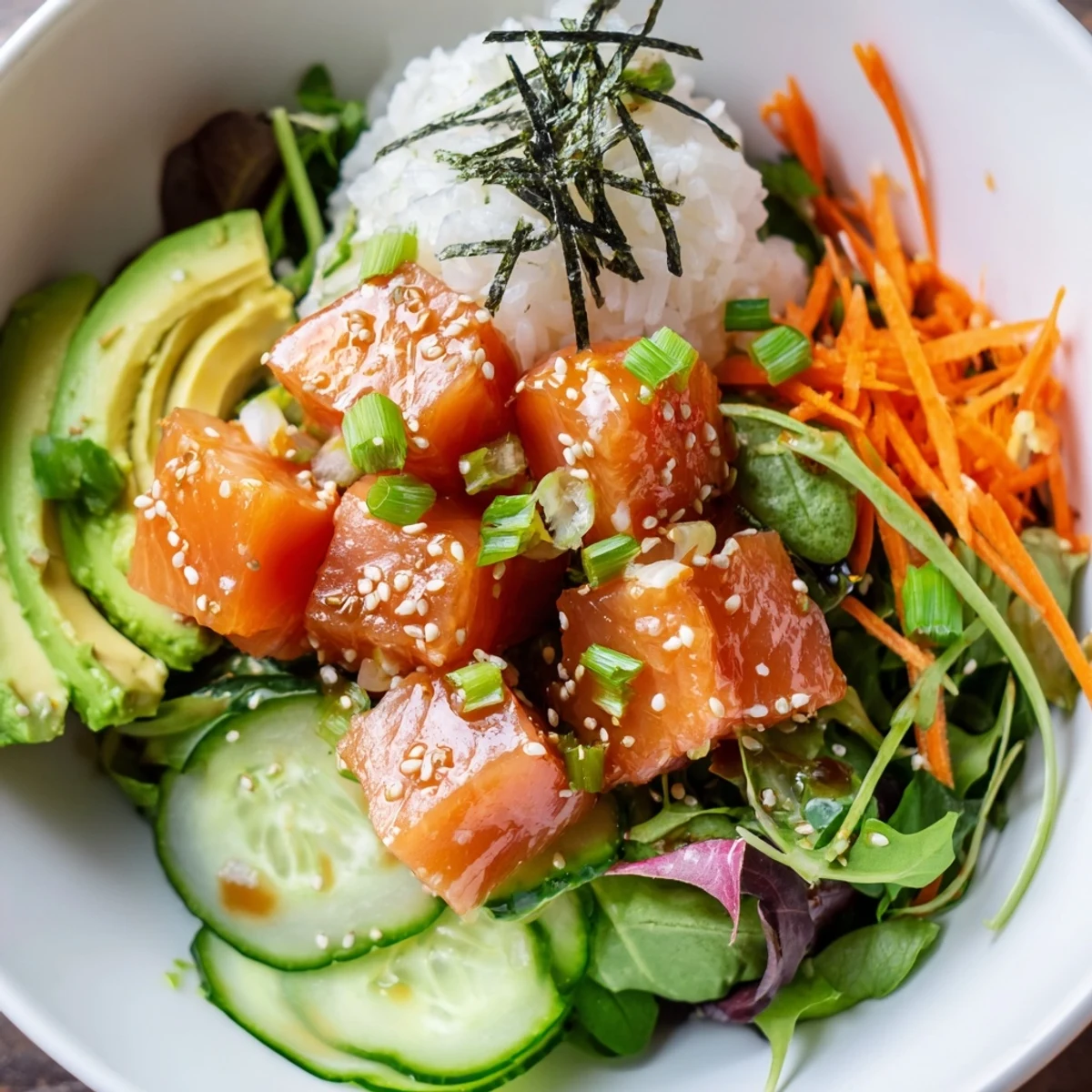 Vibrant sushi-inspired poke bowl