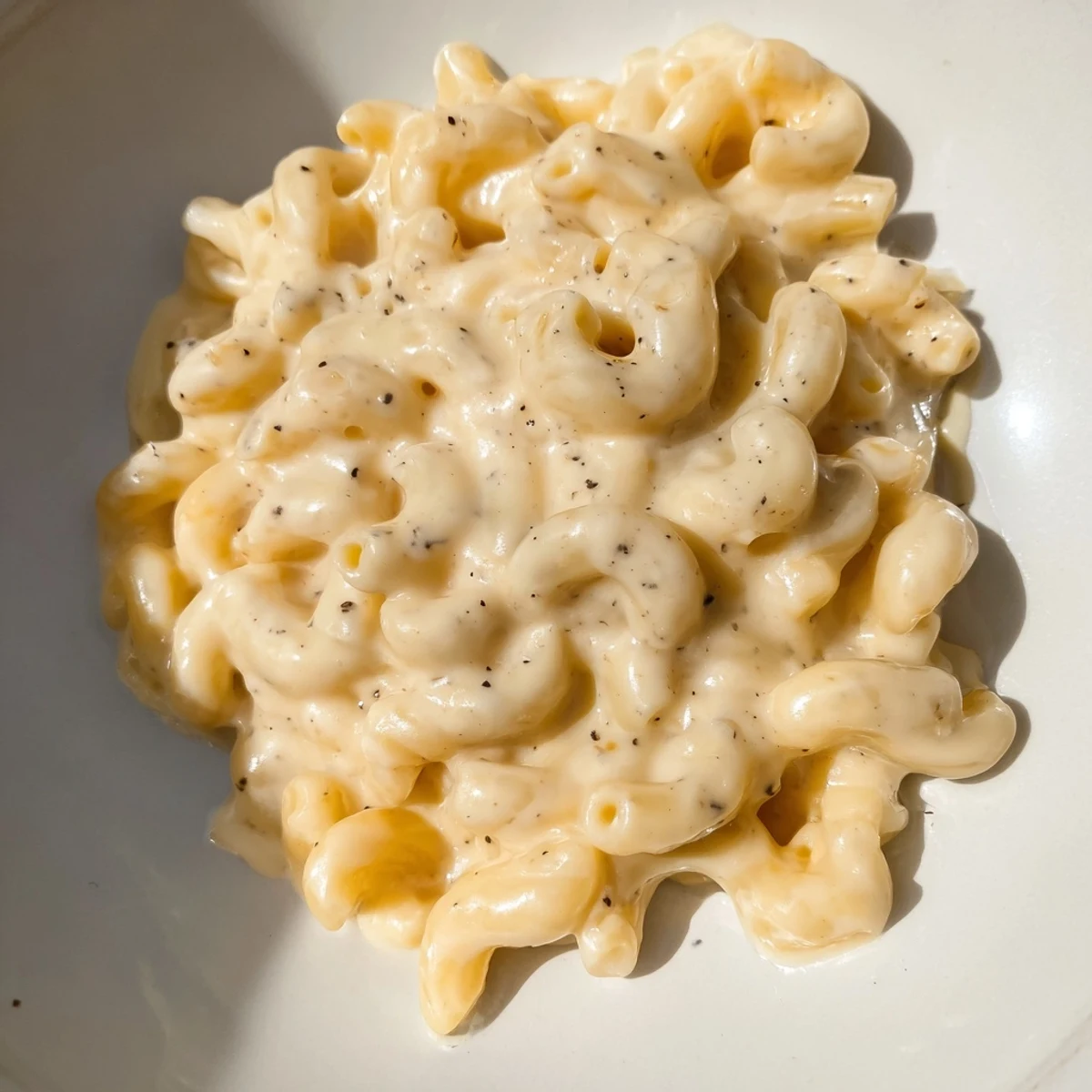 Golden-baked mac and cheese with a crispy breadcrumb topping, perfect for a cozy dinner.