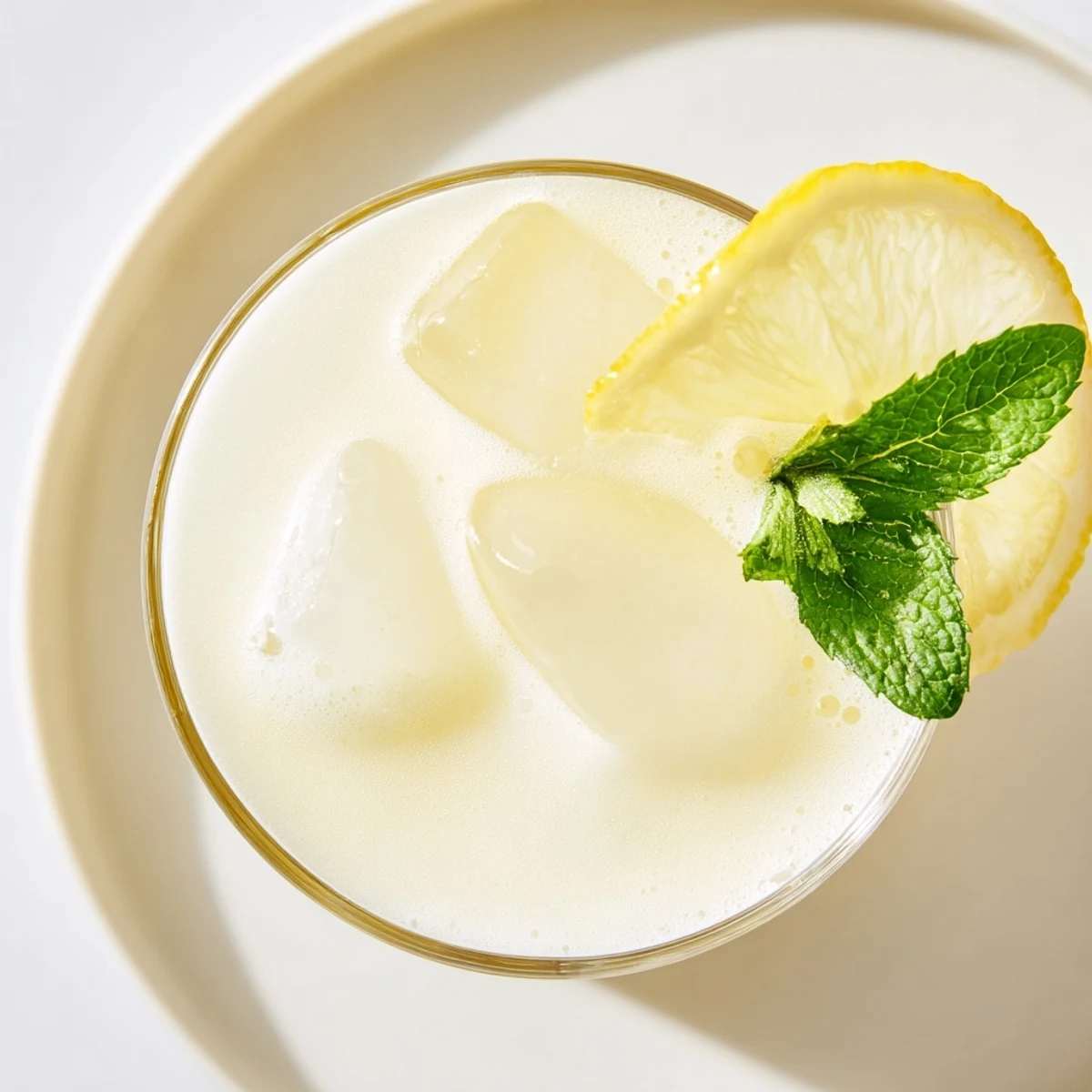 Pouring this creamy lemonade over ice creates a perfect summer drink with a tangy flavor.