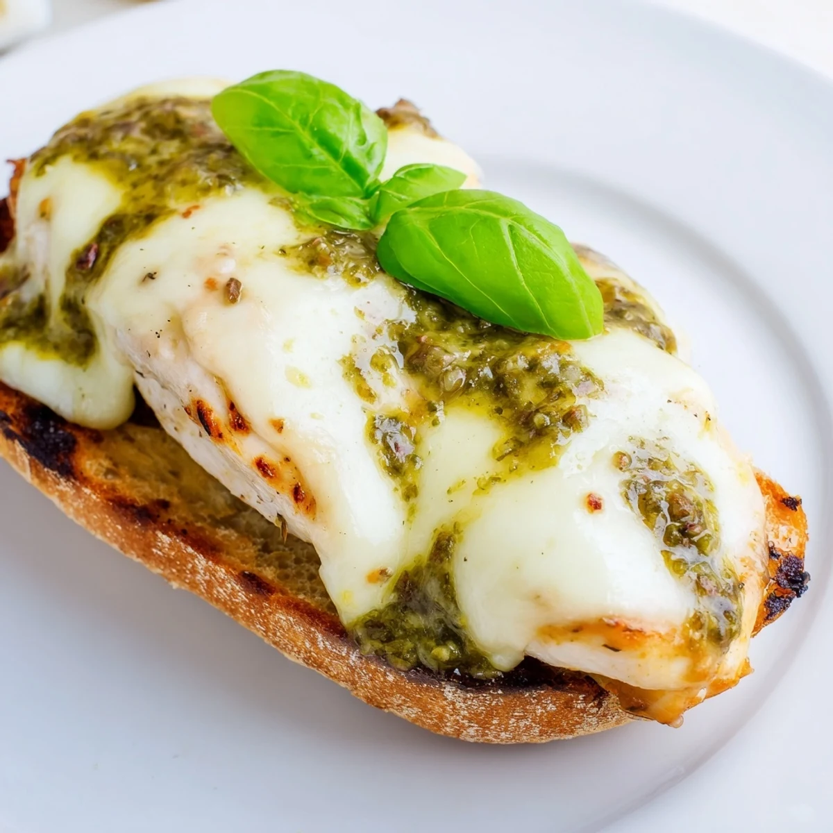 Serving suggestion for a Pesto Chicken Melt, golden and toasted, with a side salad on a rustic wooden table.