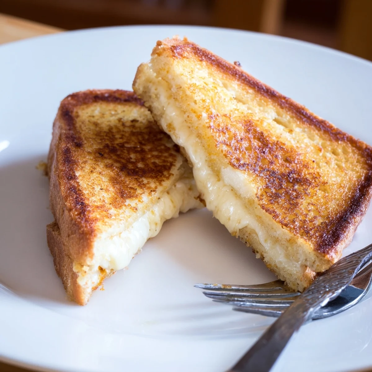 Sliced Mozzarella Stick Grilled Cheese served with warm marinara dipping sauce on a plate.