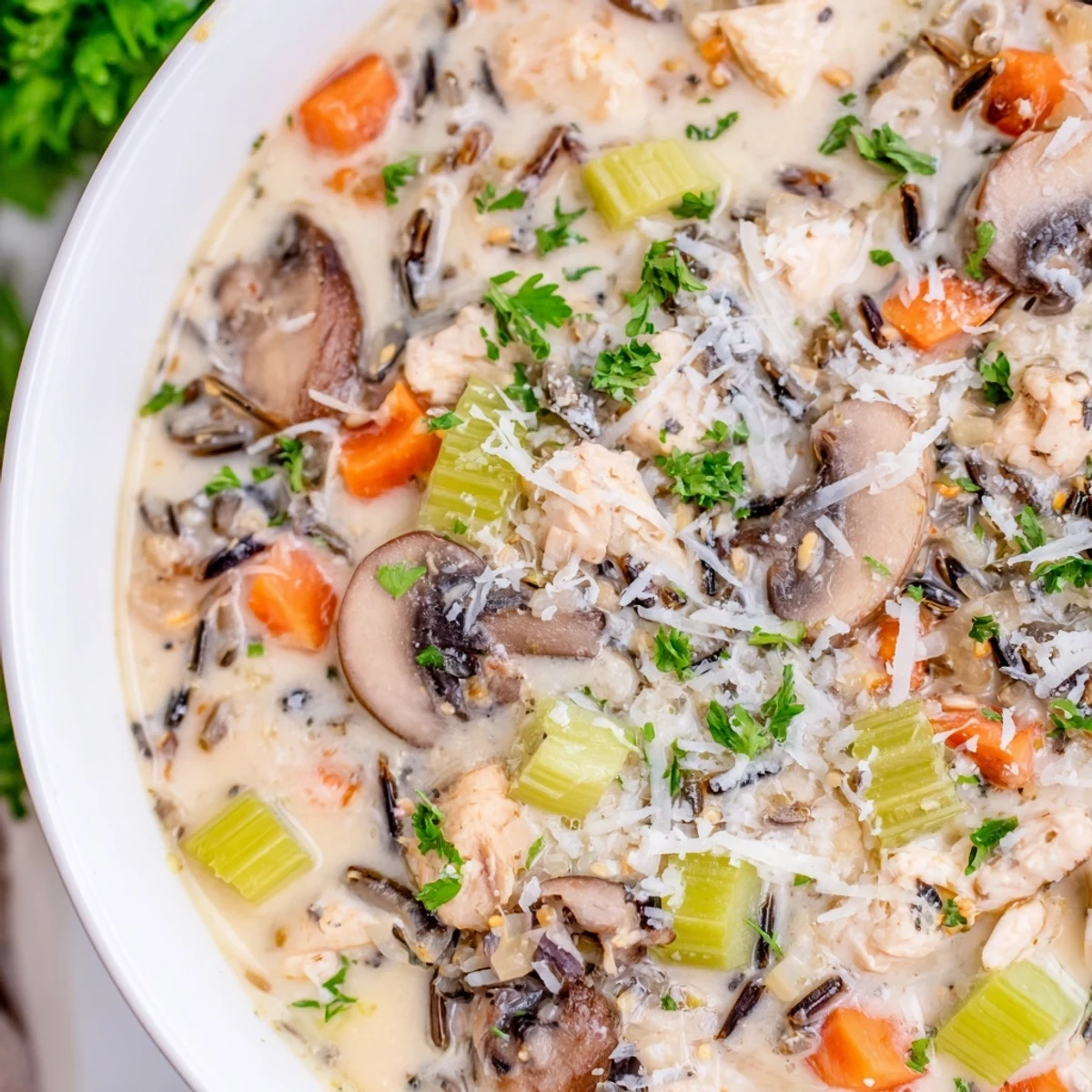 Parmesan Mushroom Chicken Wild Rice Soup