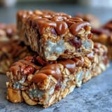 No-Bake Granola Energy Bars with nuts, dried fruit, and oats in a glass dish.