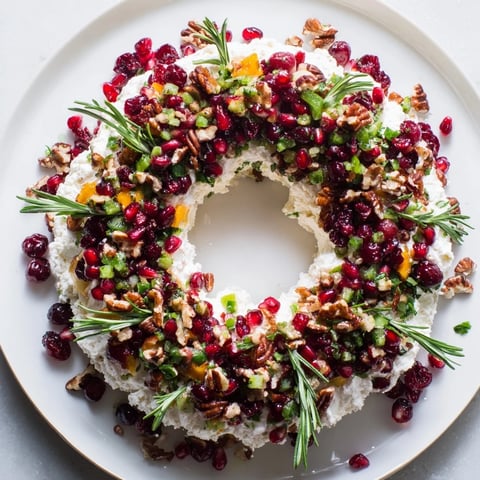 Festive Cranberry Feta Dip Wreath, studded with bright cranberries, offering a taste of holiday bliss.