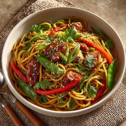 Vibrant Miso Maple Chicken Pasta Bowls featuring a mix of vegetables and glazed chicken, ready to enjoy.