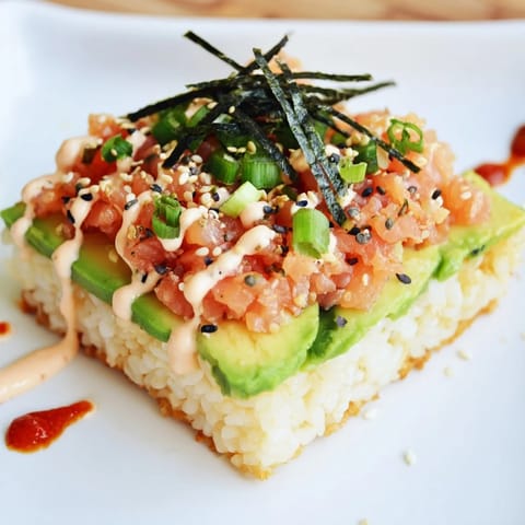 Crispy Rice Salmon Stack