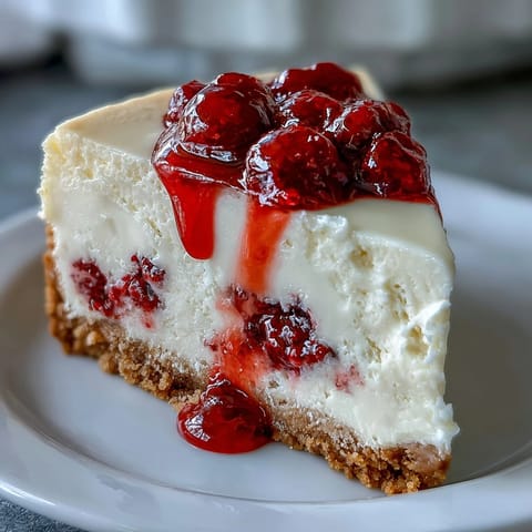 Swirled Indulgent White Chocolate Raspberry Cheesecake Bliss in a springform pan, featuring a creamy white filling with bold red berry ribbons.
