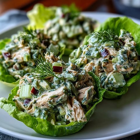 Fresh and vibrant Avocado Herb Chicken Salad Lettuce Cups, packed with protein and fresh herbs.  