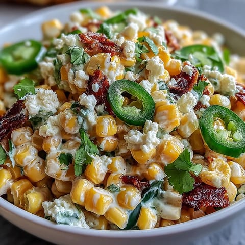 Bright Mexican Street Corn Salad bursting with charred kernels, creamy dressing, and cotija.
