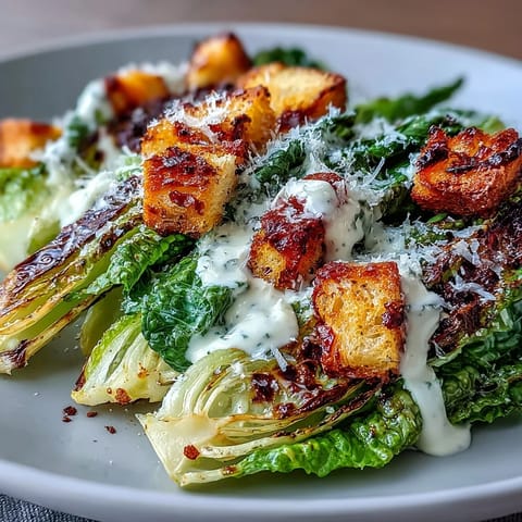 Grilled Caesar salad featuring charred romaine, perfect for summer gatherings.