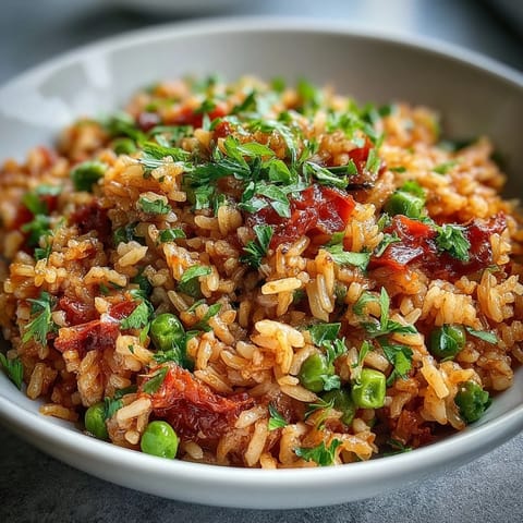Vibrant Classic Spanish Rice with Vegetables, a colorful vegetarian side dish.