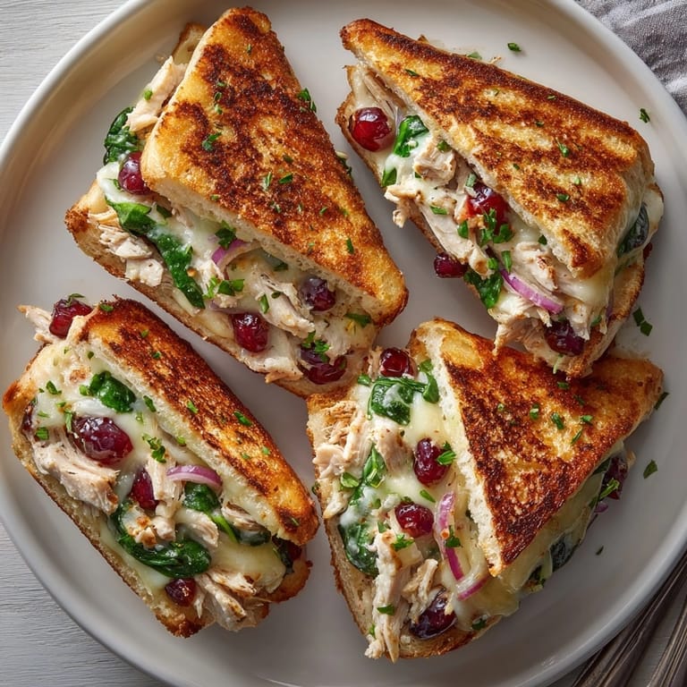 A close-up view of a delicious 15-Minute Cherry Chipotle Turkey Melt Pocket, oozing melted cheese and savory filling.
